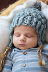 Sleeping baby with knitted hat