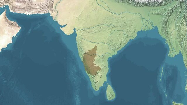 Zoom in animated Satelite map of Karnataka state or province of India with area revealing