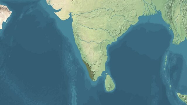 Zoom in animated Satelite map of Kerela state or province of India with area revealing