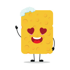Cute happy sponge character. Funny fall in love wash cartoon emoticon in flat style. closet vector illustration
