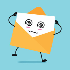 Cute dizzy envelope character. Funny confused postcard cartoon emoticon in flat style. closet vector illustration