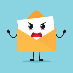 Cute furious envelope character. Temperament postcard cartoon emoticon in flat style. closet vector illustration
