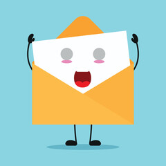 Cute shocked envelope character. Funny postcard cartoon emoticon in flat style. closet vector illustration