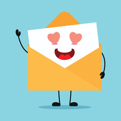 Cute happy envelope character. Funny fall in love postcard cartoon emoticon in flat style. closet vector illustration