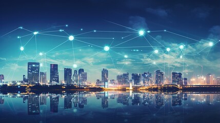 Modern creative telecommunications and internet networks connected in smart city. future internet. Cities and networks ICT IoT