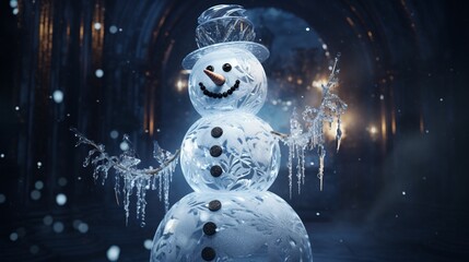 Obraz premium a radiant ice snowman that enchants with its intricate craftsmanship. 
