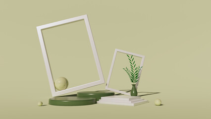 nature podium with frame for product display empty stage display stand studio background 3d render
