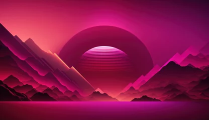 Generative AI, Beautiful gradient scene landscape with viva magenta pink color, horizontal wallpaper. Abstract studio room geometric background  