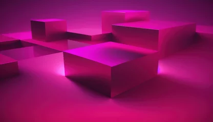 Generative AI, Beautiful gradient scene landscape with viva magenta pink color, horizontal wallpaper. Abstract studio room geometric background  