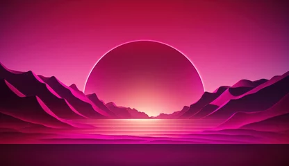 Generative AI, Beautiful gradient scene landscape with viva magenta pink color, horizontal wallpaper. Abstract studio room geometric background  