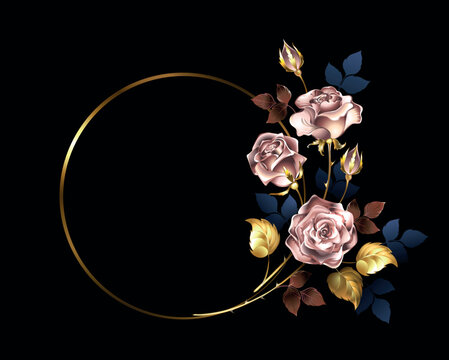 Round frame with pink gold roses