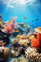 Fototapeta na wymiar A colorful coral reef with many different types of corals