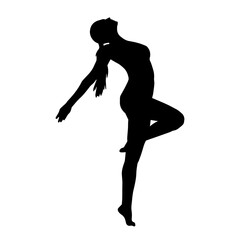 Silhouette of a woman in casual costume jumping or dancing pose.