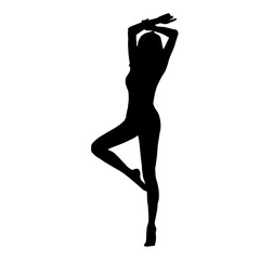 Silhouette of a woman in casual costume jumping or dancing pose.