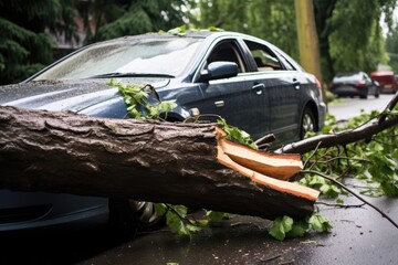 tree fell over a car due to storm