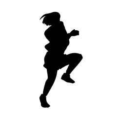 Silhouette of a woman in casual costume jumping or dancing pose.