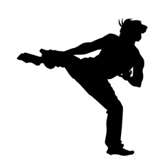 Silhouette of a male model doing martial art kick pose. Silhouette of a martial art kicking pose.