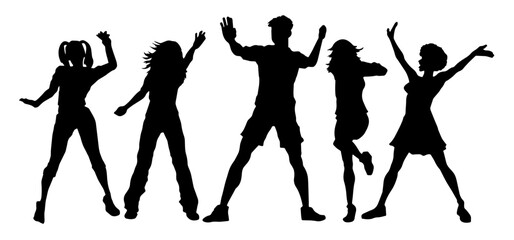 Silhouette of people dancing in a party. Silhouette of happy people doing dancing pose. 