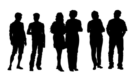 Silhouette collection of fashionable male and female standing and walking. Silhouette of group of people. People crowd silhouette.
