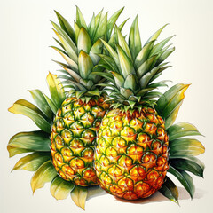 watercolor Pineapple clipart, Generative Ai