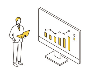 グラフを見ながら経営戦略を立てるビジネスマン