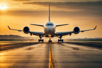 Obraz premium A jet plane is about to land at the airport runway.