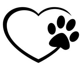 Logo pet friendly. Icono aislado corazón líneal con zarpa de perro o gato