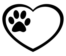 Logo pet friendly. Icono aislado corazón líneal con zarpa de perro o gato