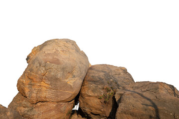 Intricately laid rocks for climbing, plastered with sunlight, natural stone details isolated on white background.