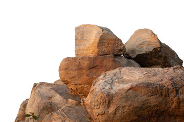 Fototapeta na wymiar Intricately laid rocks for climbing, plastered with sunlight, natural stone details isolated on white background.