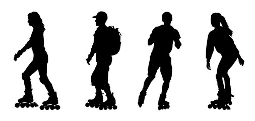 Silhouette of young sporty people with roller blade.