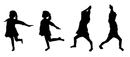 Silhouette of happy kids playing outdoor. Silhouette of children doing activity outdoor.