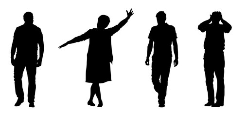 Silhouette of people crowd. Silhouette of men and women walking.