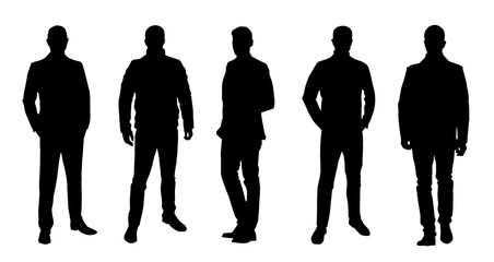 Silhouette of businessmen wearing suit instanding pose. - obrazy, fototapety, plakaty