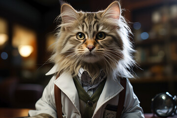 cat doctor in white suit in modern hospital