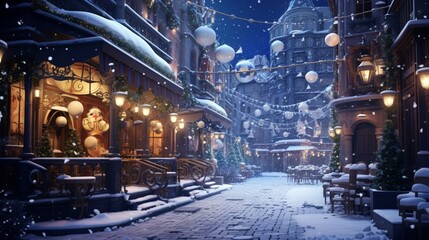 Snowflakes create a magical ambiance in the heart of the city, turning it into a snowy spectacle. 