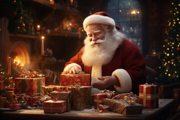 Santa Claus is preparing for Christmas, Christmas decoration.
