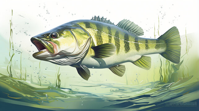 Image of largemouth bass fish on a white background