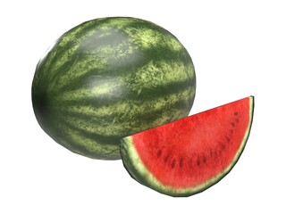 3D Illustration - Two Water Melons - Round and Slice