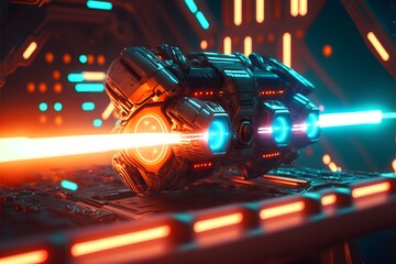 space blasters shooting lasers cinematic lots of colours intense full body Aesthetic body Hyperdetailed Insane details Intricate details Beautifully color graded Unreal Engine DOF SuperResolution  - obrazy, fototapety, plakaty