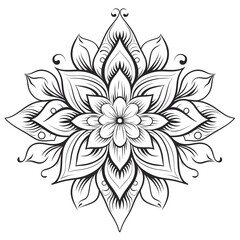 Circular pattern in the form of a mandala. Henna tatoo mandala. Mehndi style. Decorative pattern in oriental style. Coloring book page. Generative AI