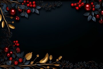 Shiny Christmas decorations on dark blue background with copy space.
