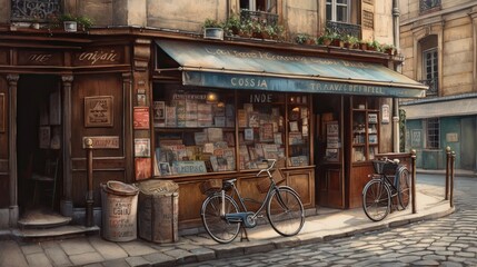 Watercolors in vintage style of an old cafe in the city of Paris. - obrazy, fototapety, plakaty