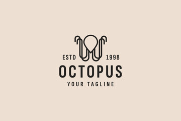 vintage style octopus logo vector icon illustration