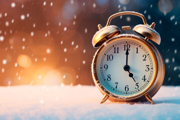 Obraz na płótnie Canvas alarm clock on snow