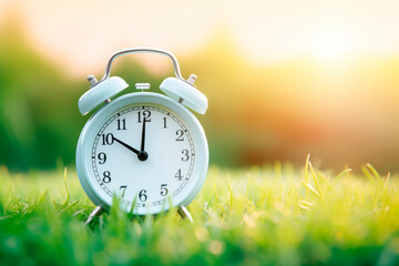 Alarm clock on the background of a summer landscape 