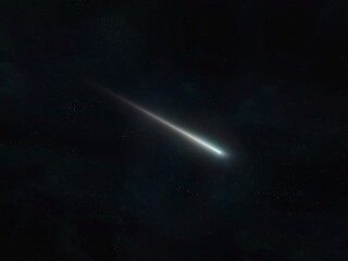Falling star isolated in the night sky.