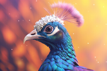 Obraz premium A pastel-colored geometric-themed Peacock illustration with angular shapes and delicate pastel shades, capturing the wisdom and grace of this majestic bird. 
