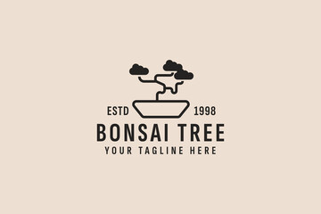 vintage style bonsai logo vector icon illustration