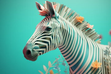 A pastel-colored geometric-style Zebra artwork with intricate geometric shapes and soft pastel hues, showcasing the beauty of nature in a modern design. 
